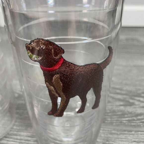 Two Tervis 16oz Clear Tumblers Cups Brown Chocolate Labrador Retriever Dogs - Picture 3 of 8